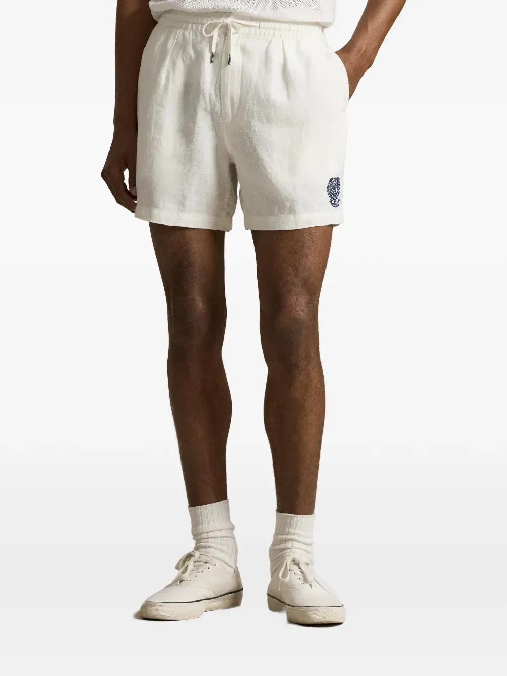 Льняные шорты с кулиской из коллаборации с Wimbledon Polo Ralph Lauren, белый — фото 3