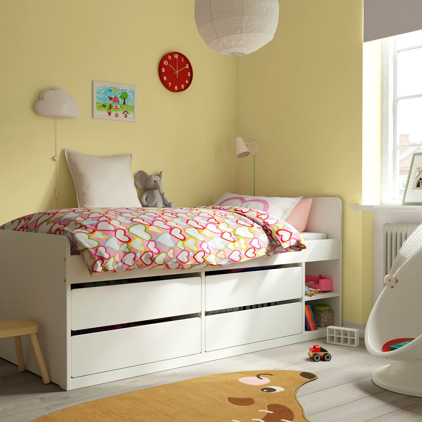 Кровать с ящиками для хранения IKEA SLАKT, 90x200 см, белый — фото 2