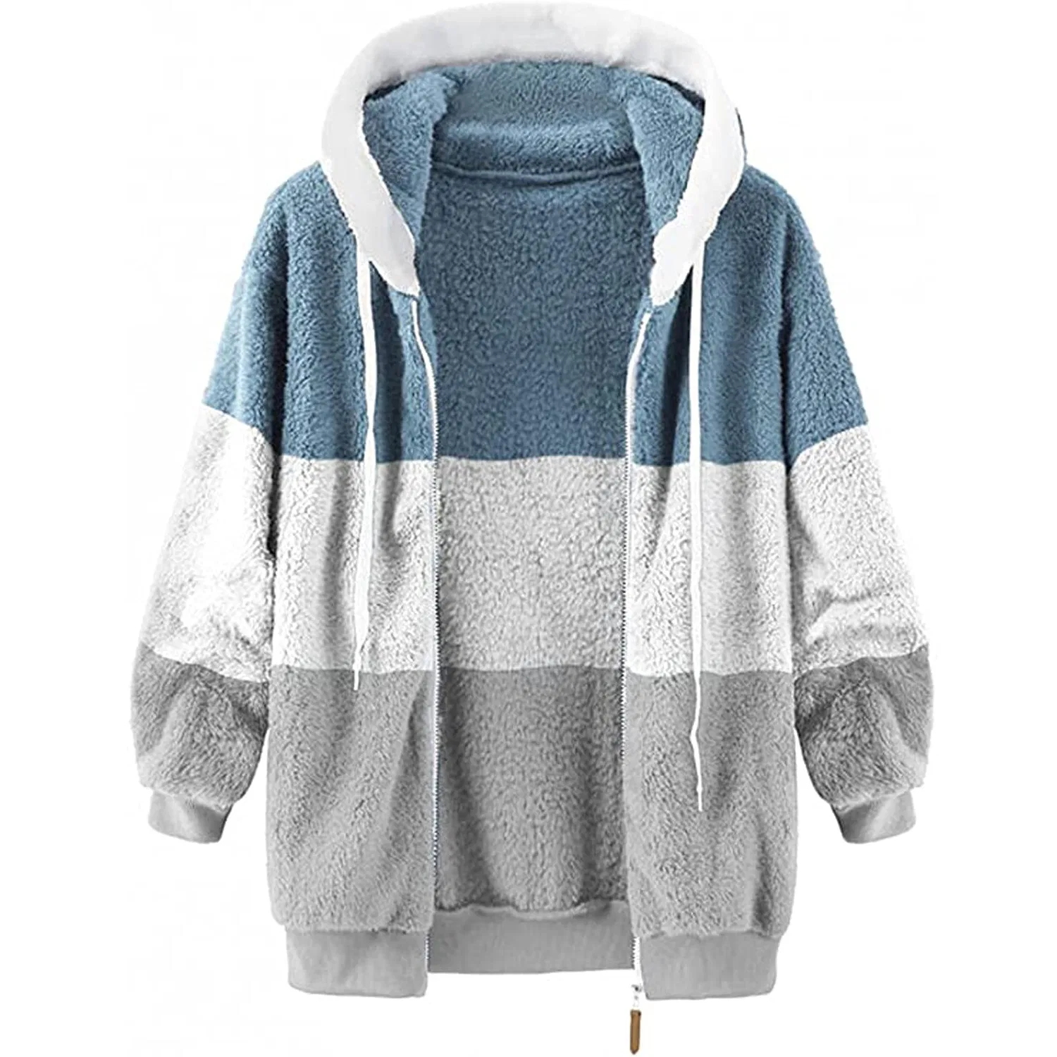 Женское теплое пальто из флиса с капюшоном, 02 Grigio