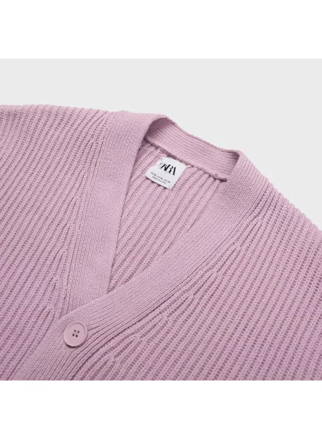 Кардиган свободный классический с длинным рукавом Zara, фиолетовый — фото 4