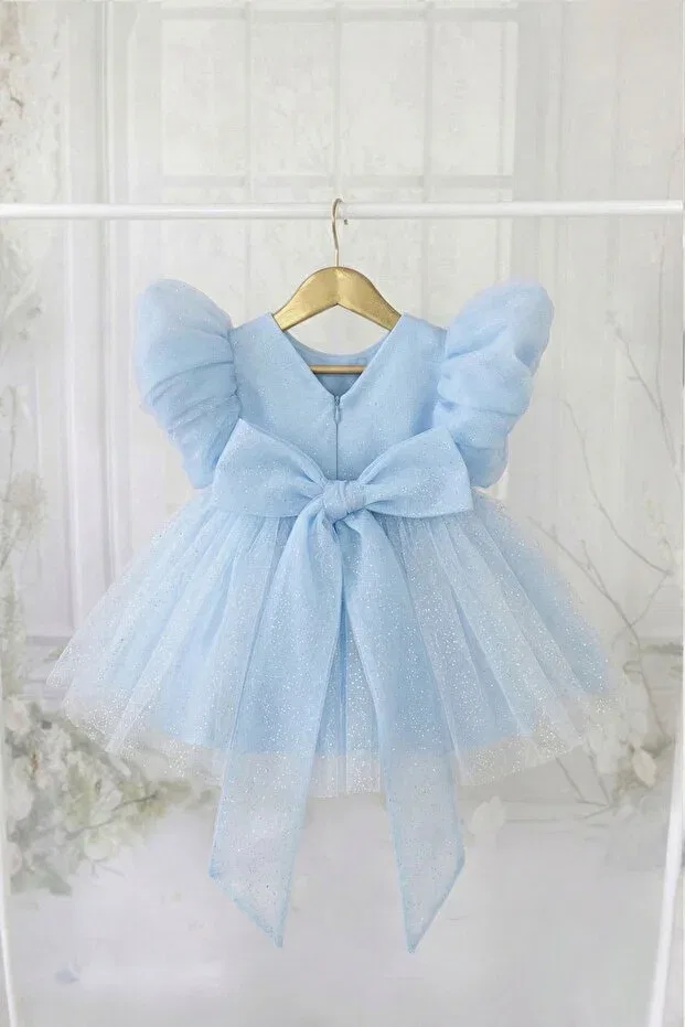 Детское платье для девочек с блестками Glittery organza blue baby girl evening dress romper dress Bertuğ Bebek, Blue — фото 2
