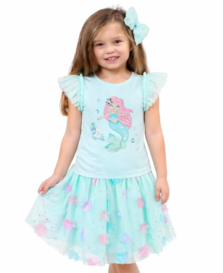 Комплект из топа с коротким рукавом и юбки с ободком, модель Mermaid Pink & Violet, Light Pastel Green