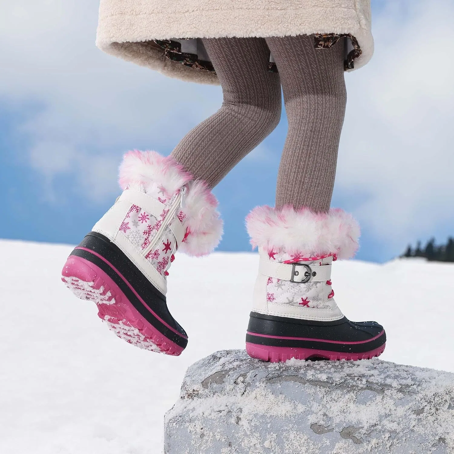 Детские зимние ботинки для девочек с меховой подкладкой DREAM PAIRS, White/Fuchsia — фото 2