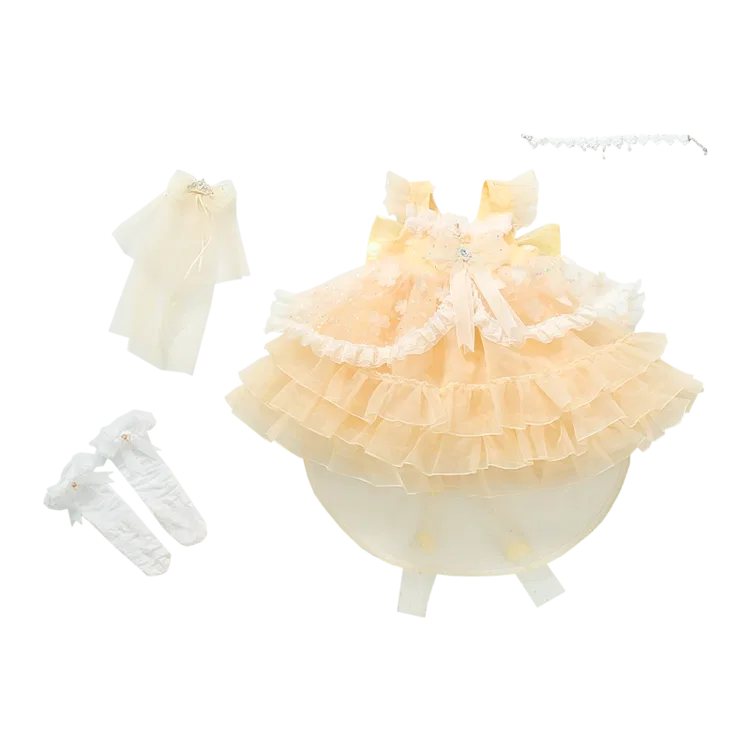 Детское платье для девочек с квадратным вырезом Lanza, Skirt+Necklace+Socks+Headdress+Petticoat