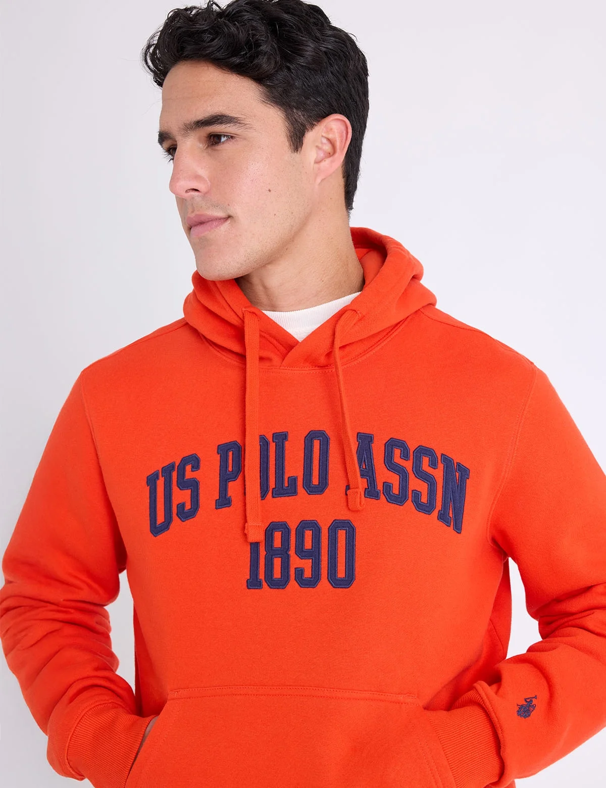 Мужская толстовка-худи U.S. Polo Assn. Wordmark Applique Fleece, оранжевый — фото 4