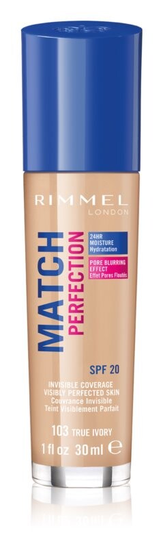 

Жидкая основа SPF 20 Rimmel Match Perfection, оттенок 103 True Ivory 30 мл