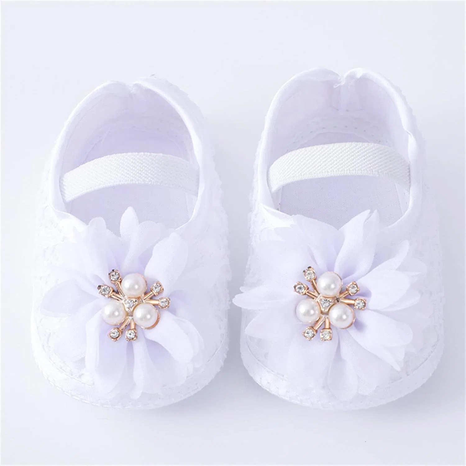 Детские туфли для девочек с жемчугом и цветком Princess Shoes, White — фото 2