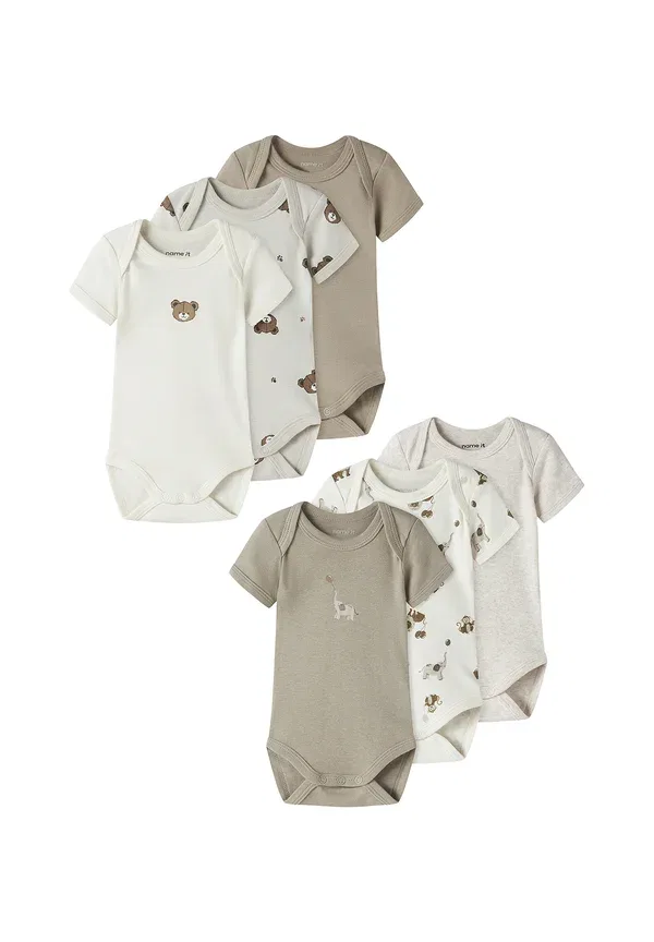 Боди с коротким рукавом, хлопок, Kurzarmbody druckknopfverschluss 6er-set bequeme passform, Name It, grau-weiß, белый — фото 2