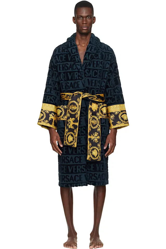 Халат темно-синего цвета с надписью Я люблю барокко Versace