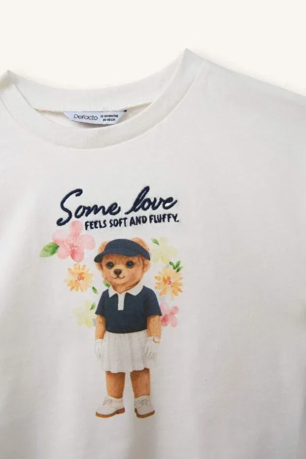 Детская футболка для девочек хлопковая с принтом Teddy Bear Defacto, White-Wt34 — фото 3