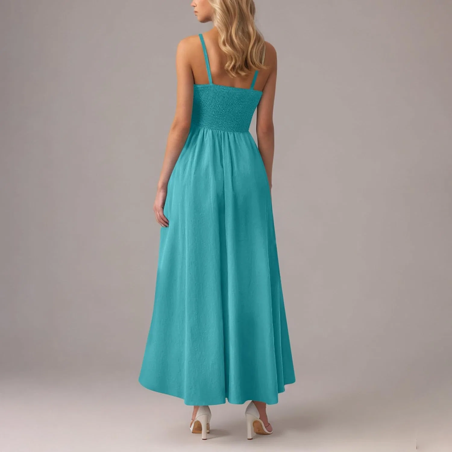 Женское макси-платье на бретелях с запахом Light Blue — фото 4