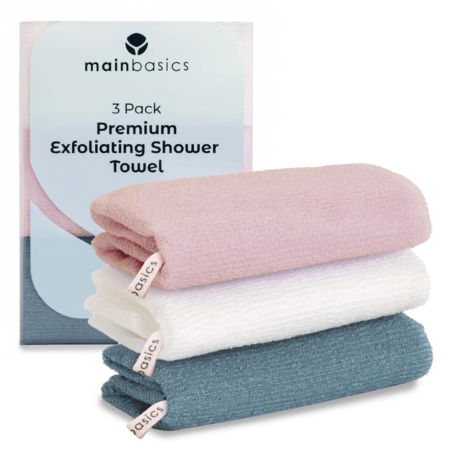 Мочалка эксфолирующая, MainBasics, набор 3 шт, 89.92x29.97x0.1 см, Airy Bloom