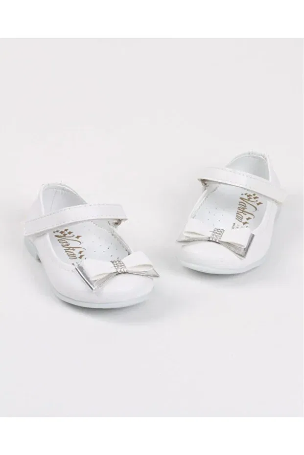Детские балетки для девочек кожаные Bow-Tie baby shoes Devirhesapdevri, White — фото 2