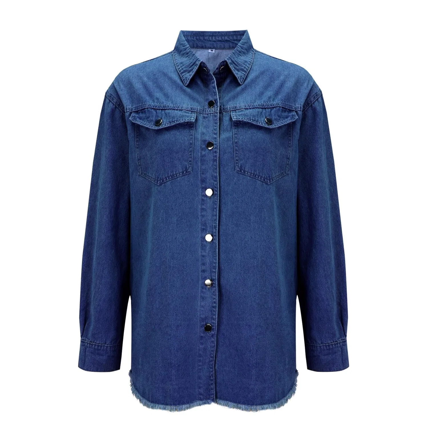 Женское джинсовое пальто с бахромой Oversized Button Down Denim Coat, Z01 Navy — фото 3