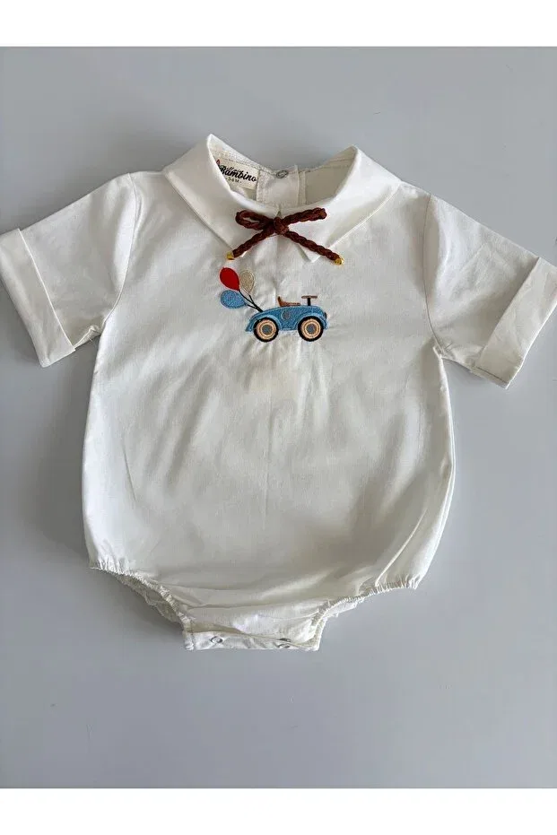 Детская рубашка для мальчиков хлопковая с вышивкой машинки Il Mio Bambino, Ecru