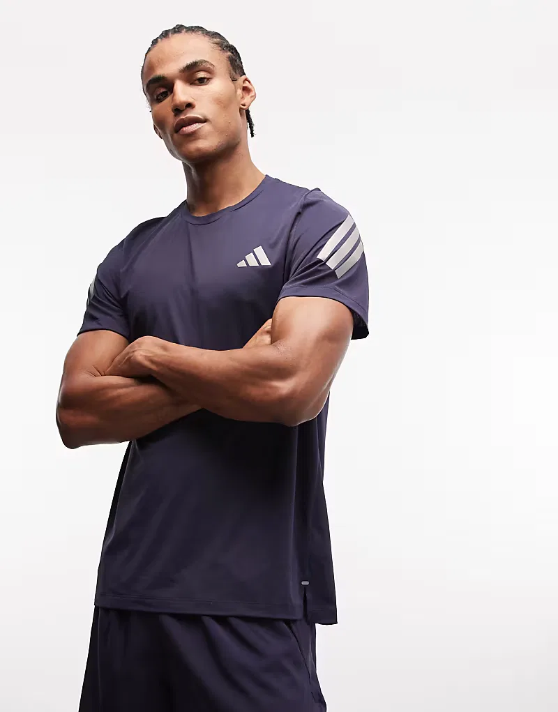 Футболка Adidas Running Adi365 с тремя полосками на рукаве, темно-синий