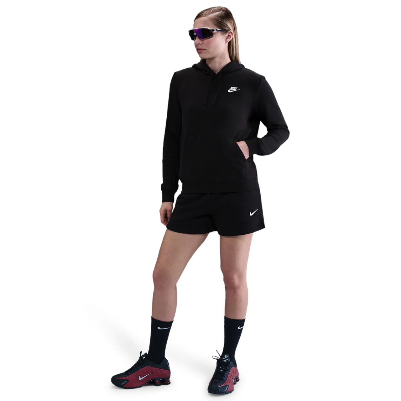 Женское худи Club Fleece PO Nike, черный/белый — фото 4