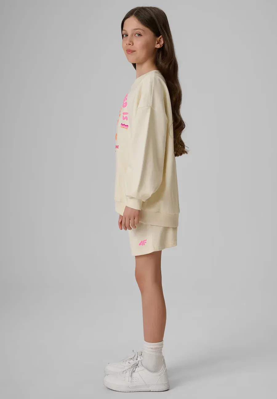 Spodenki dresowe dziewczęce - białe 140 (9-10 лат) - спортивные шорты 4F, Off White — фото 4