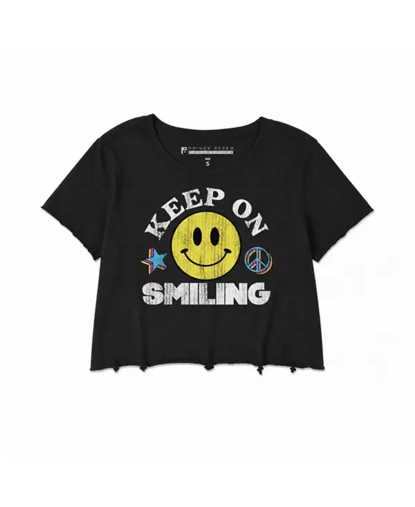 Детская футболка для девочек с принтом Keep On Smiling Prince Peter Collection, черный