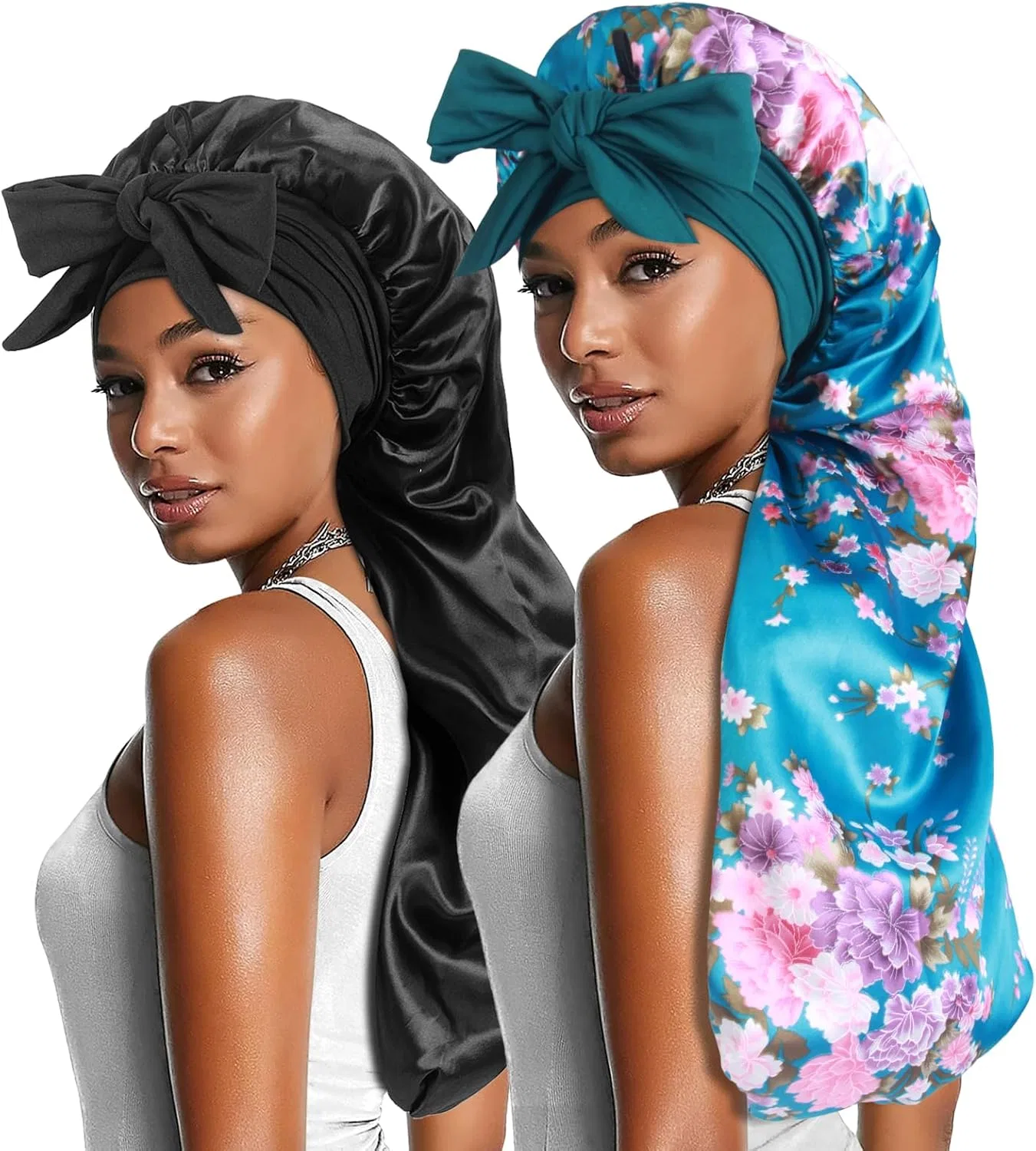 Шапочка для душа Satin Bonnet с завязками, Heniho, J - Black, Blue Floral