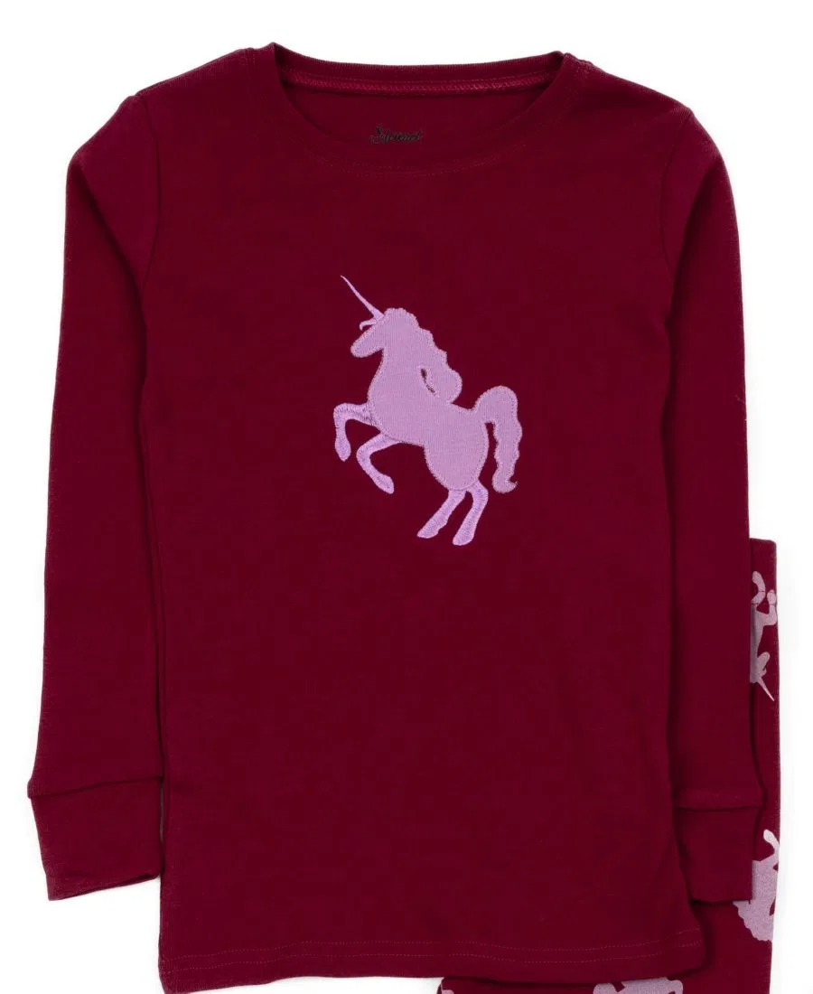 Детская пижама для девочек с длинным рукавом Leveret, Unicorn Maroon — фото 3