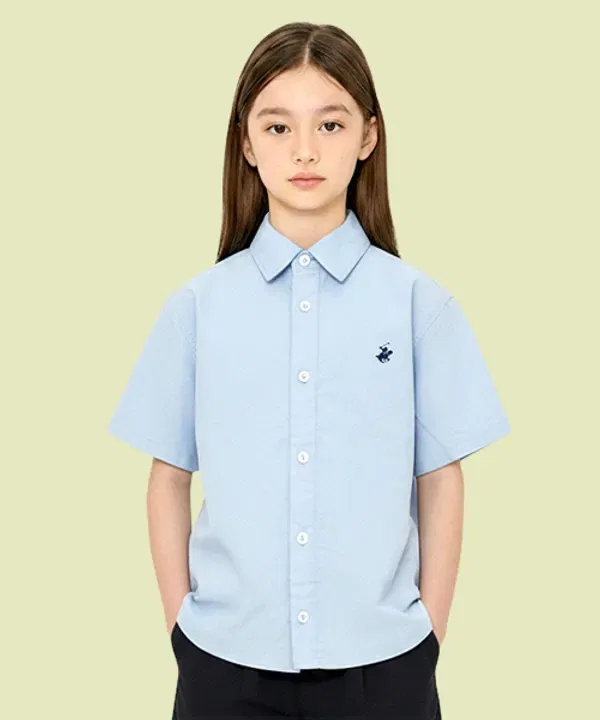 Рубашка с коротким рукавом Oxford Basic, Beverly Hills Polo Club Kids, синий