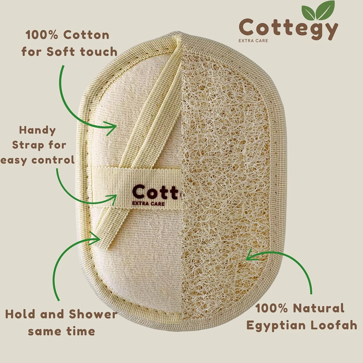 Мочалка для тела Egyptian Natural Loofah Exfoliating Scrubber, Cottegy, набор 2 шт, 16.51 x 11.43 x 0.76 см, 68 г — фото 3