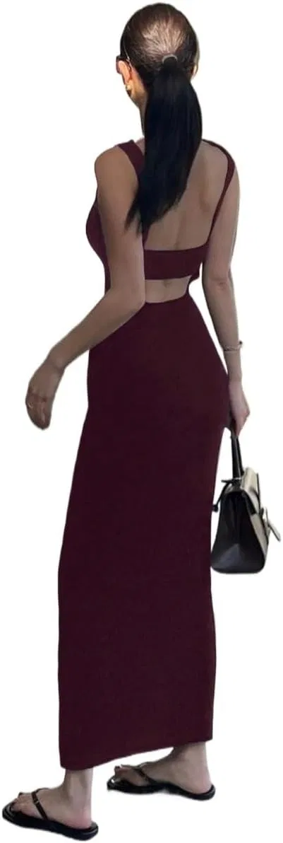 Женское платье V-образным вырезом облегающее длинное Knitwear, Burgundy — фото 3