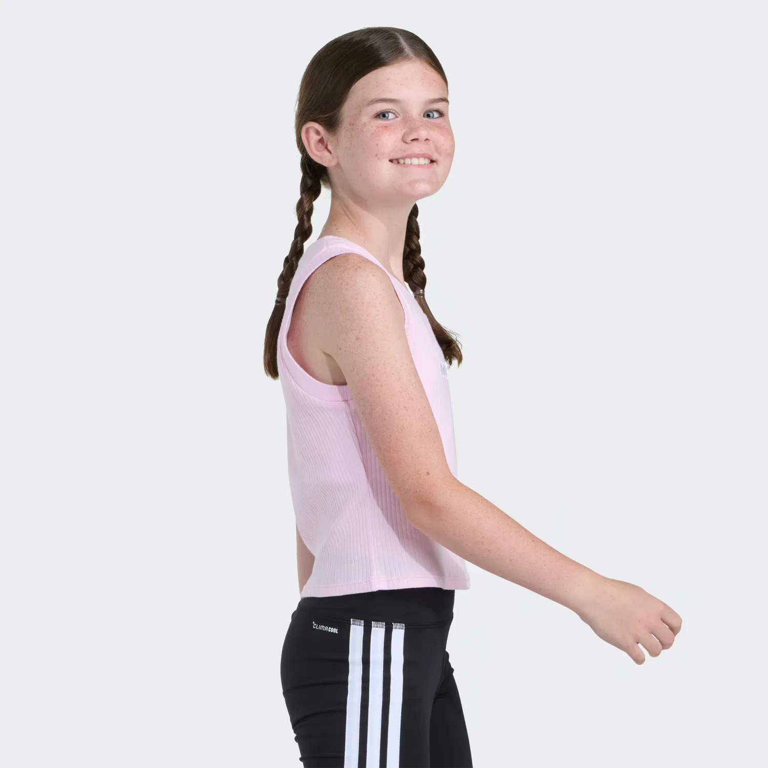 Детская майка в рубчик Rib Tank Adidas Sportswear, светло-розовый — фото 3