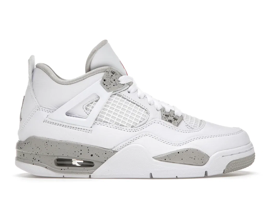 Детские кроссовки с сетчатым верхом Jordan 4 Retro White Oreo (2021) (GS) Jordan, White/Tech Grey-Black-Fire Red