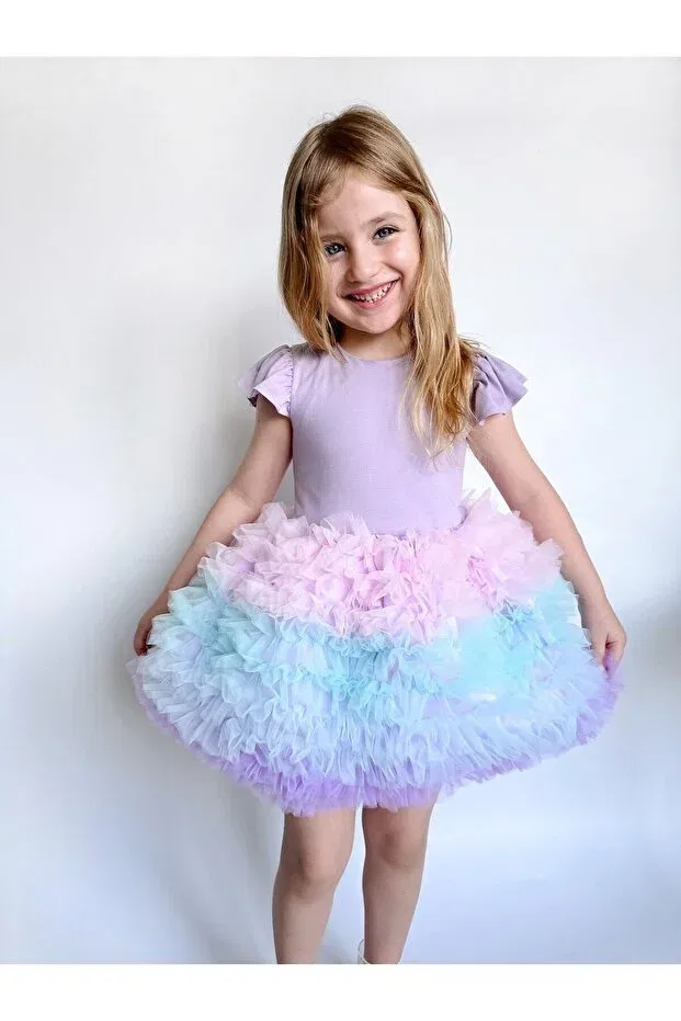 Детское платье для девочек с принтом Lilac short sleeve tutu skirt dress Linola Baby Kids, Lilac