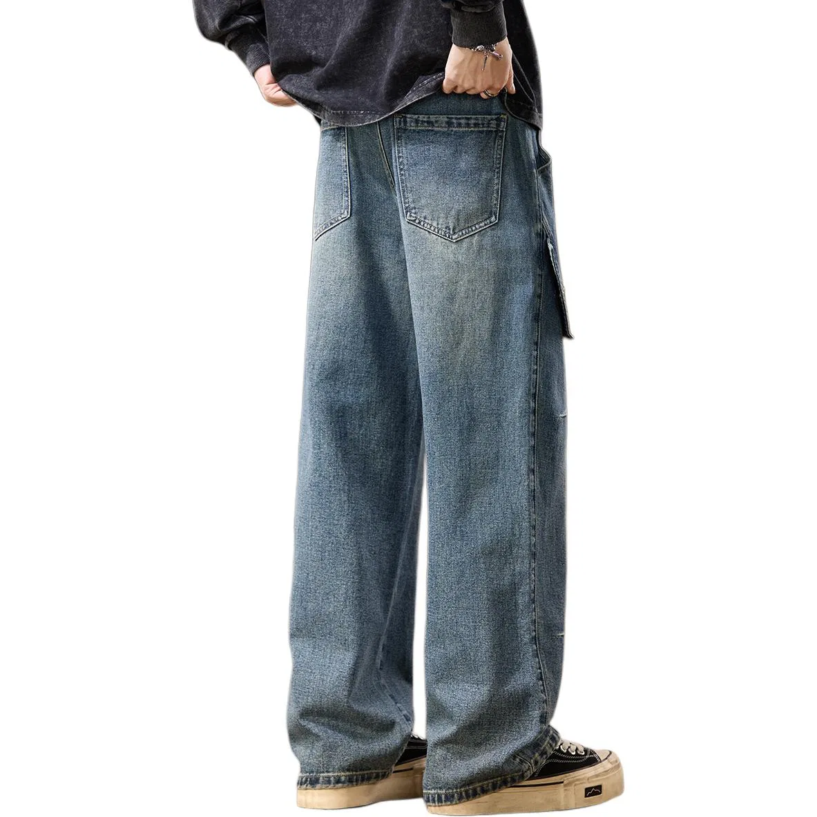 Детские джинсы свободного кроя с широкой штаниной Tonlion, Denim Blue — фото 3