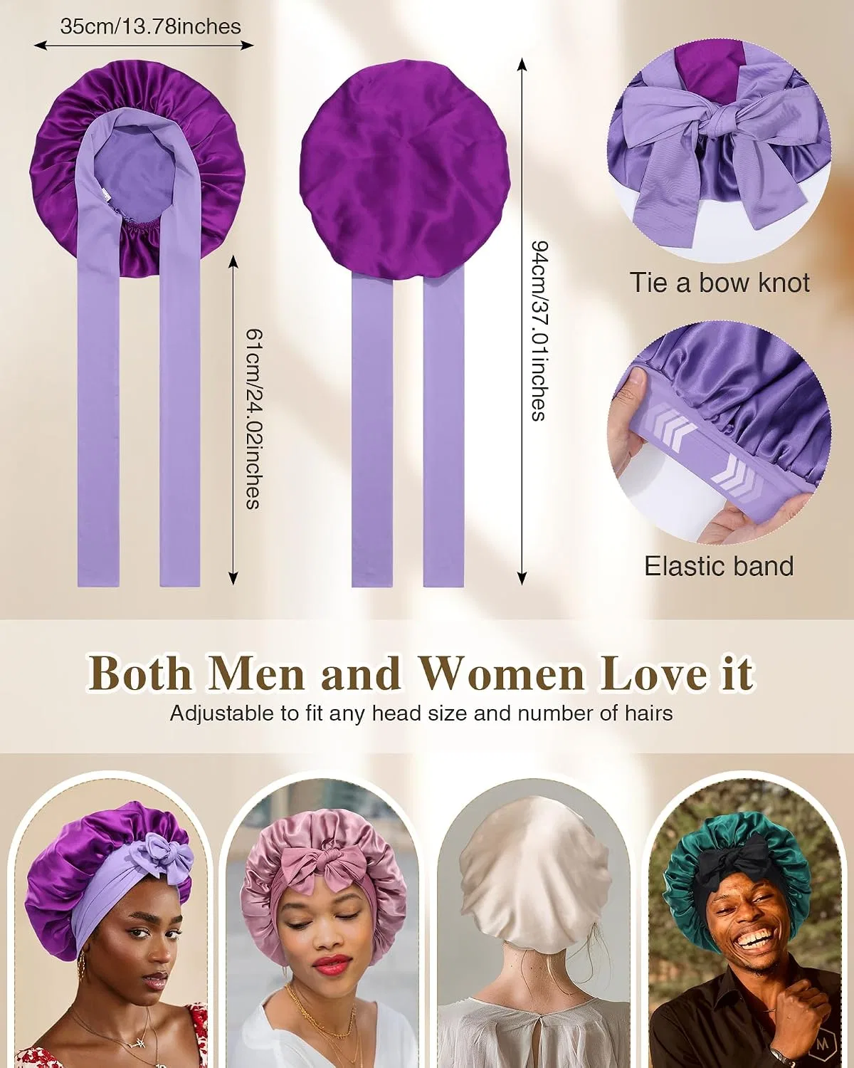 Шапочка для душа 100% Mulberry Silk, Double Layer, CHLINS, Wisteria + Purple — фото 2