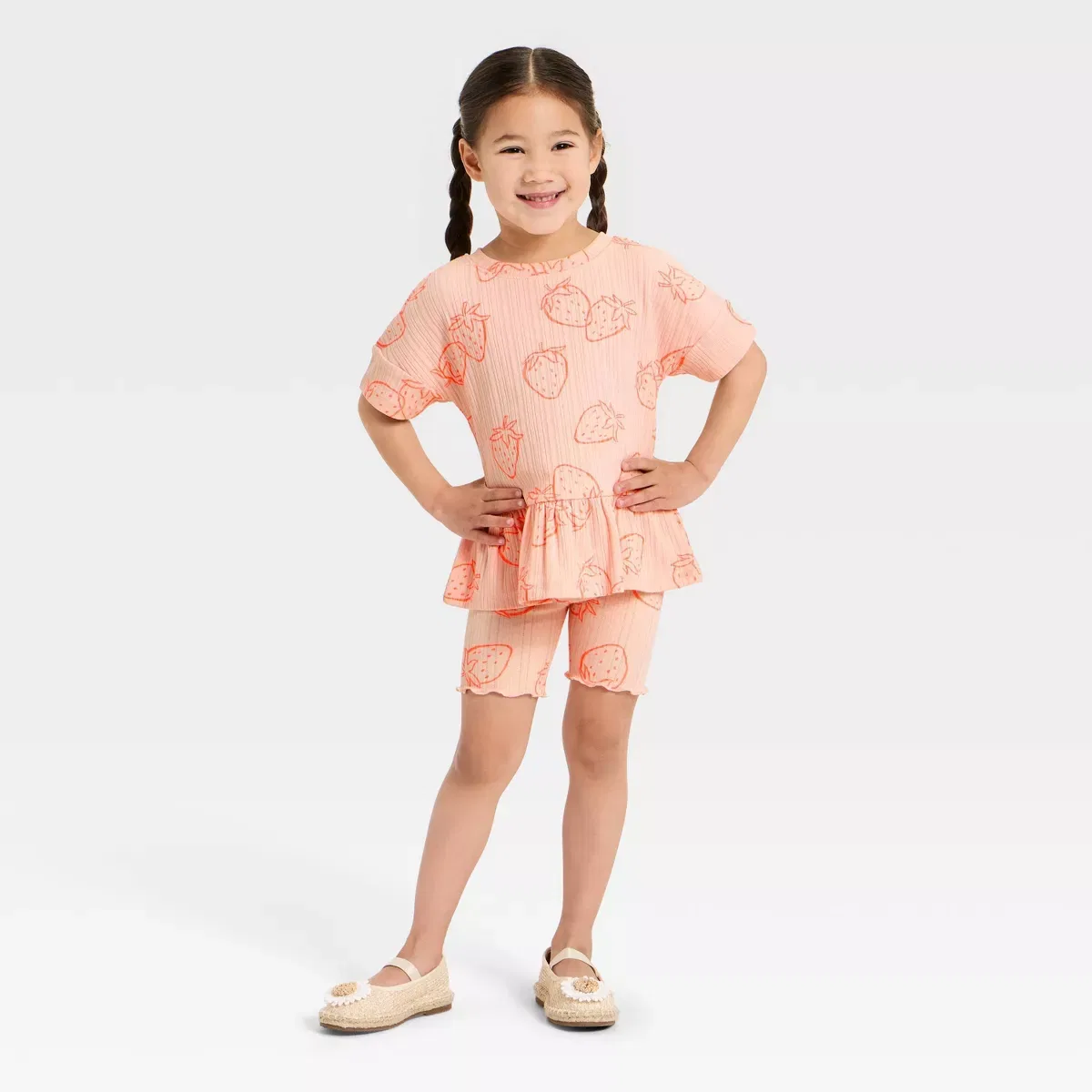 Детское платье-футболка с принтом Pointelle Peplum T-Shirt INFANT/TODDLER GIRL, Pink — фото 3