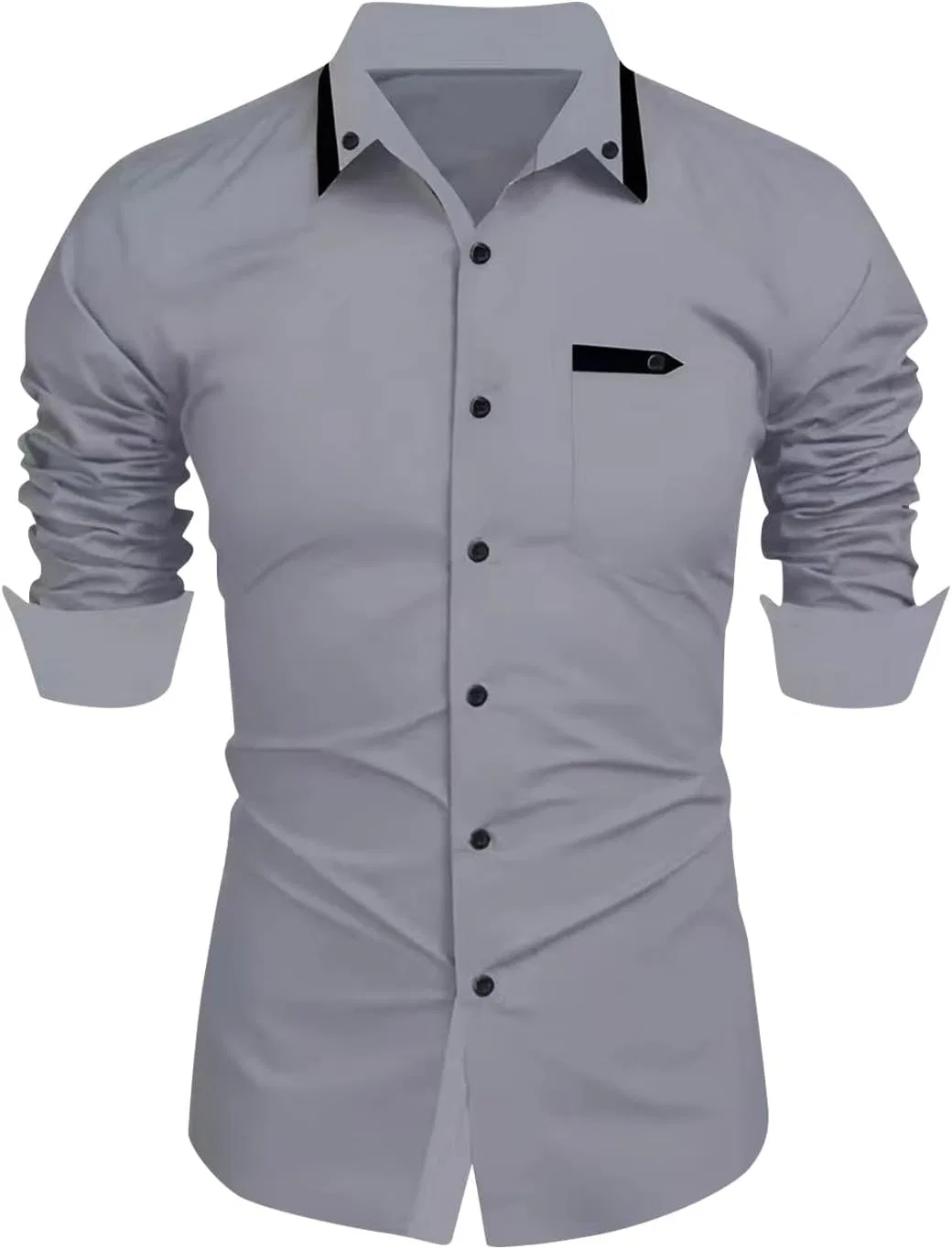 Мужская классическая рубашка с вытяжкой Long Sleeve Polo Shirts for Men with Pocket, 1-gray