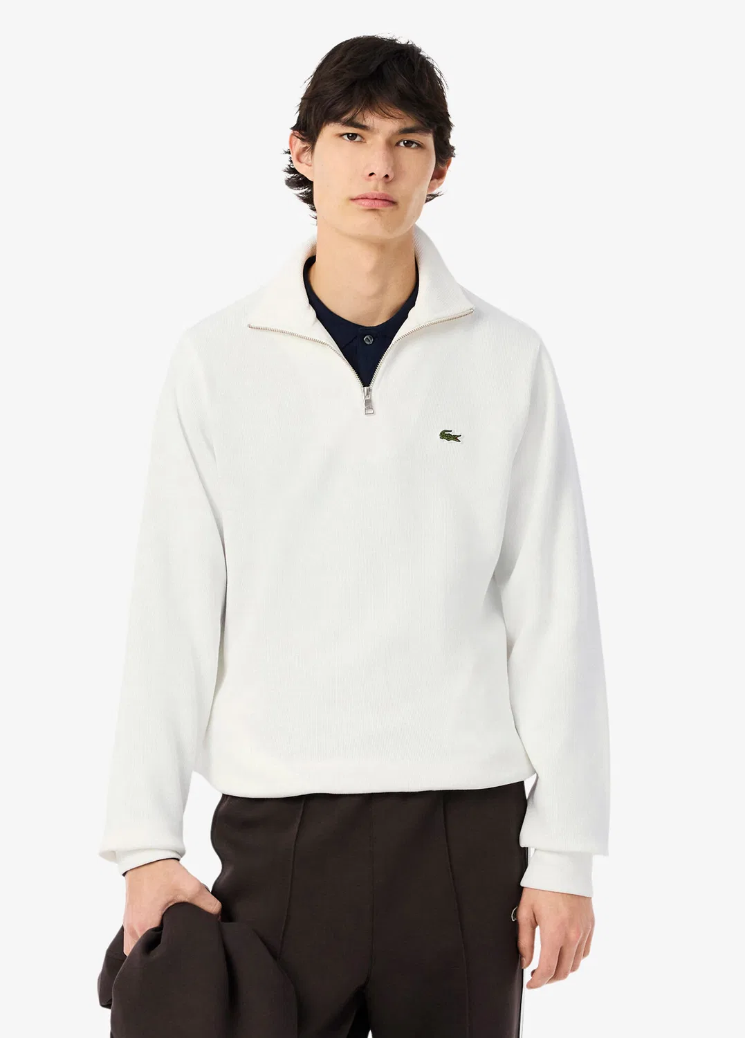Свитшот Lacoste Classic Fit полузастежка на молнии, белый
