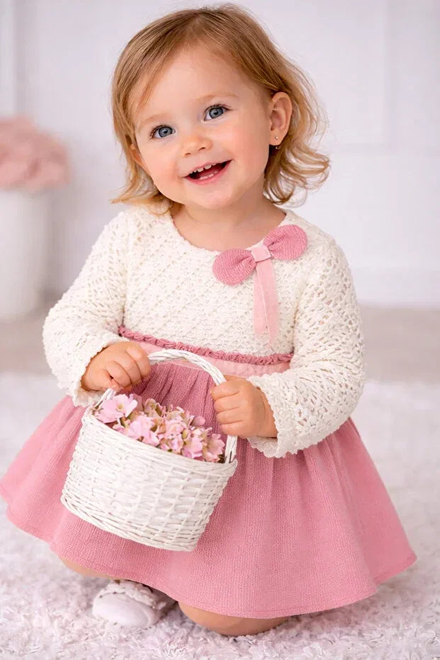 Детское платье для девочек кружевное Elegant lace top and pastel tone baby girl dress Didustore, Pink