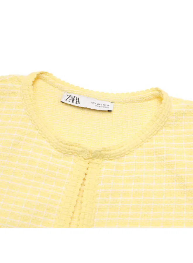 Кардиган мягкий вязаный с круглым вырезом Zara, желтый — фото 4