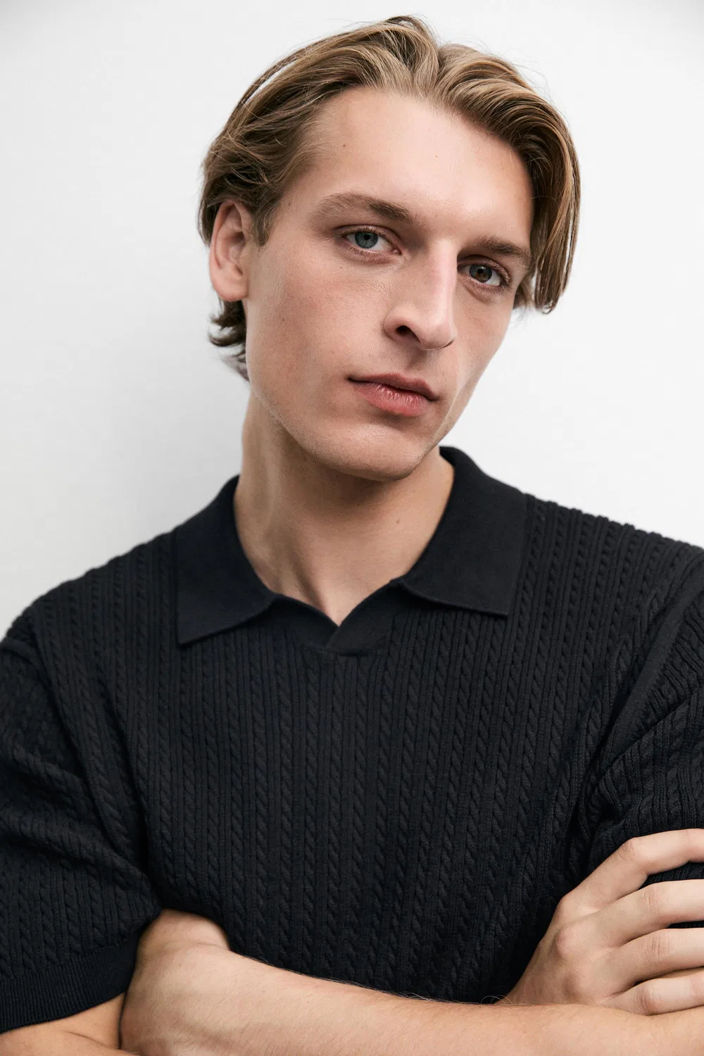 Поло-свитер Massimo Dutti, крупной вязки, темно-синий — фото 4