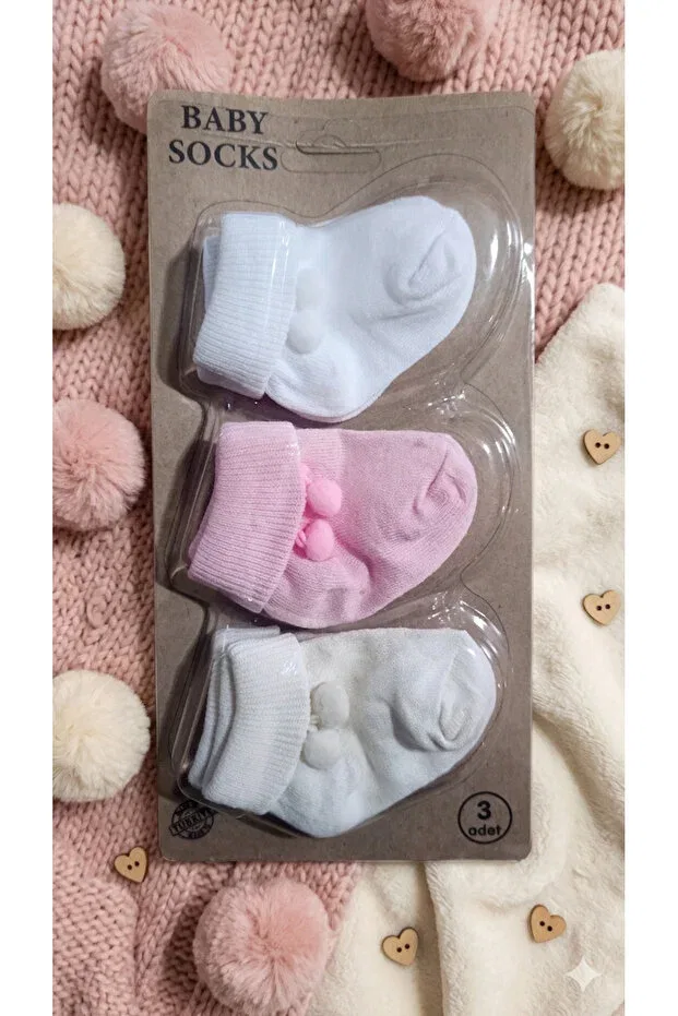 Детские носки для девочек с помпонами Baby Socks, Pink