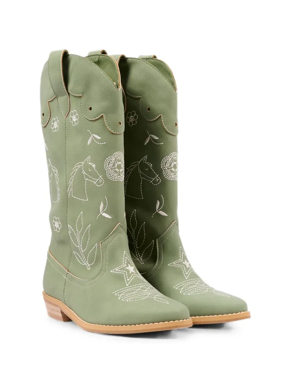 Вышитые кожаные сапоги Stella Mccartney Kids, зеленый