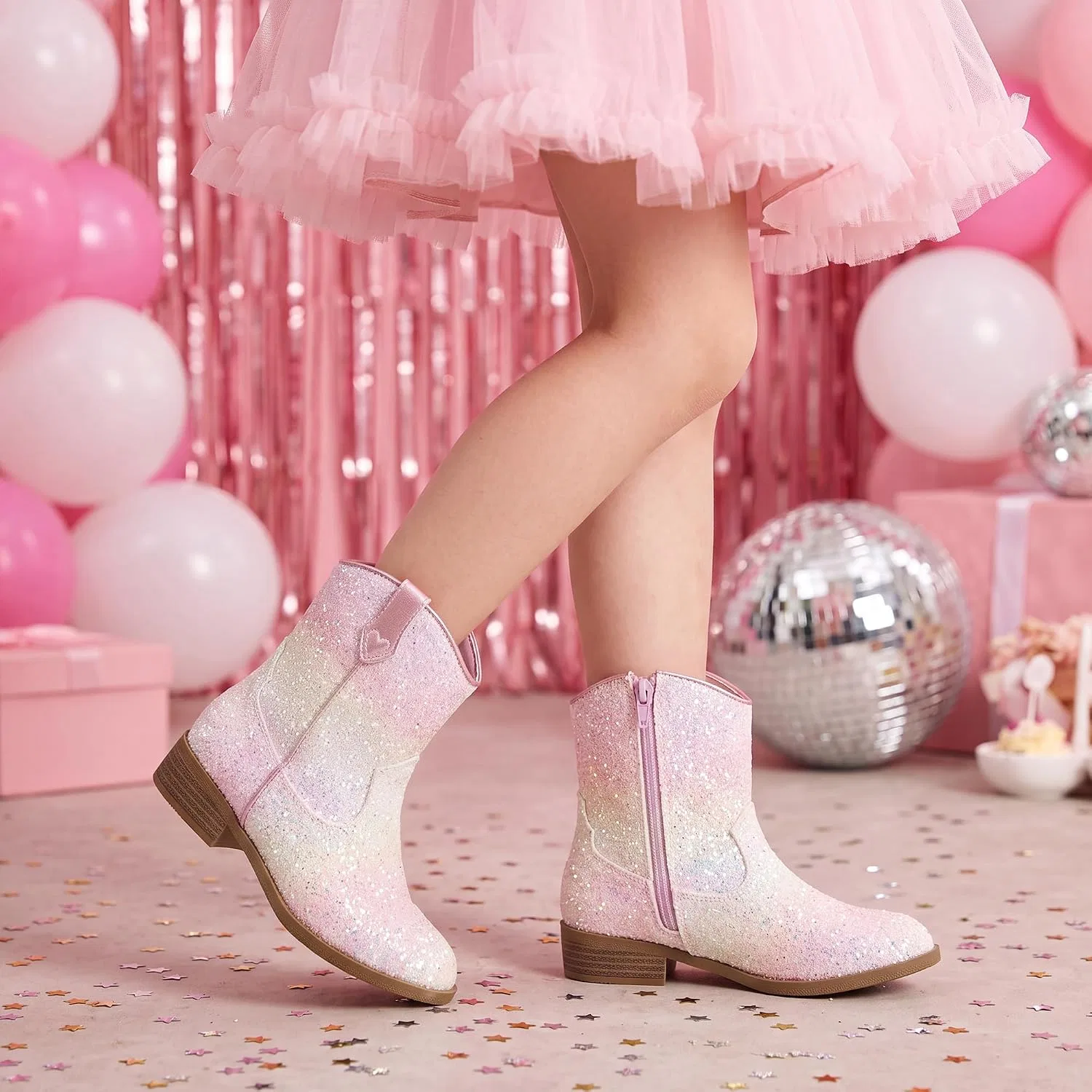 Детские сапоги для девочек с блестками Cowgirl Boots Stelle, Pink Ombre Glitter — фото 2