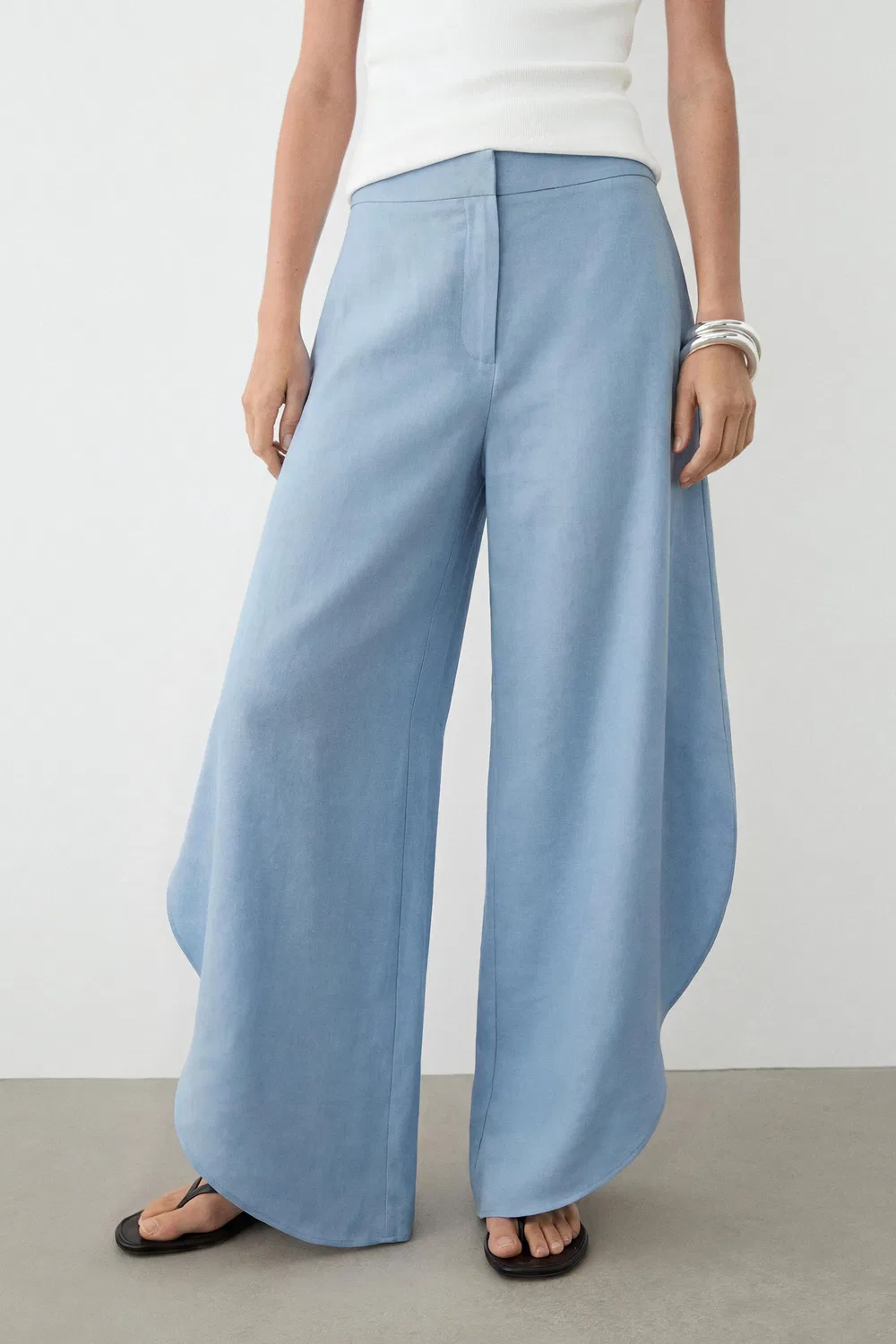 Брюки Massimo Dutti Voluminous Flowing Linen Blend, небесно-голубой