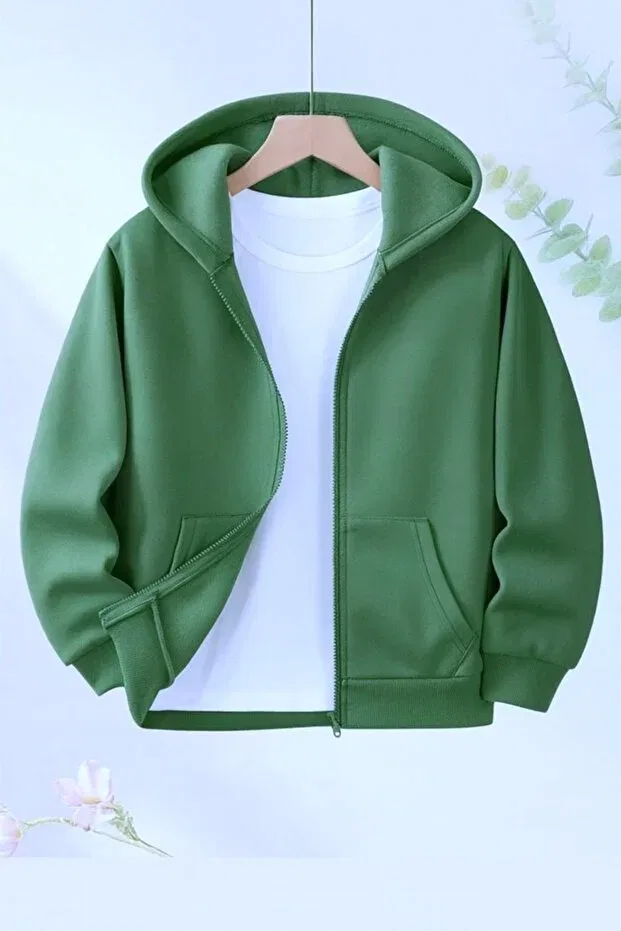 Детский кардиган на молнии с капюшоном Bebeğime Çorap, Green