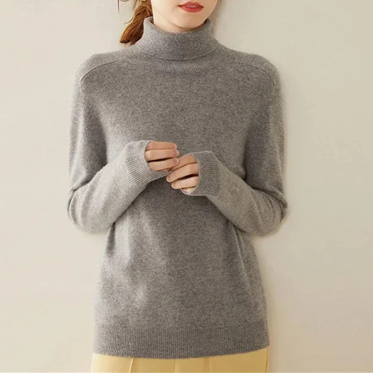 Женский свитер с высоким воротником, модель Cashmere Sweater Coat, зелёный — фото 4