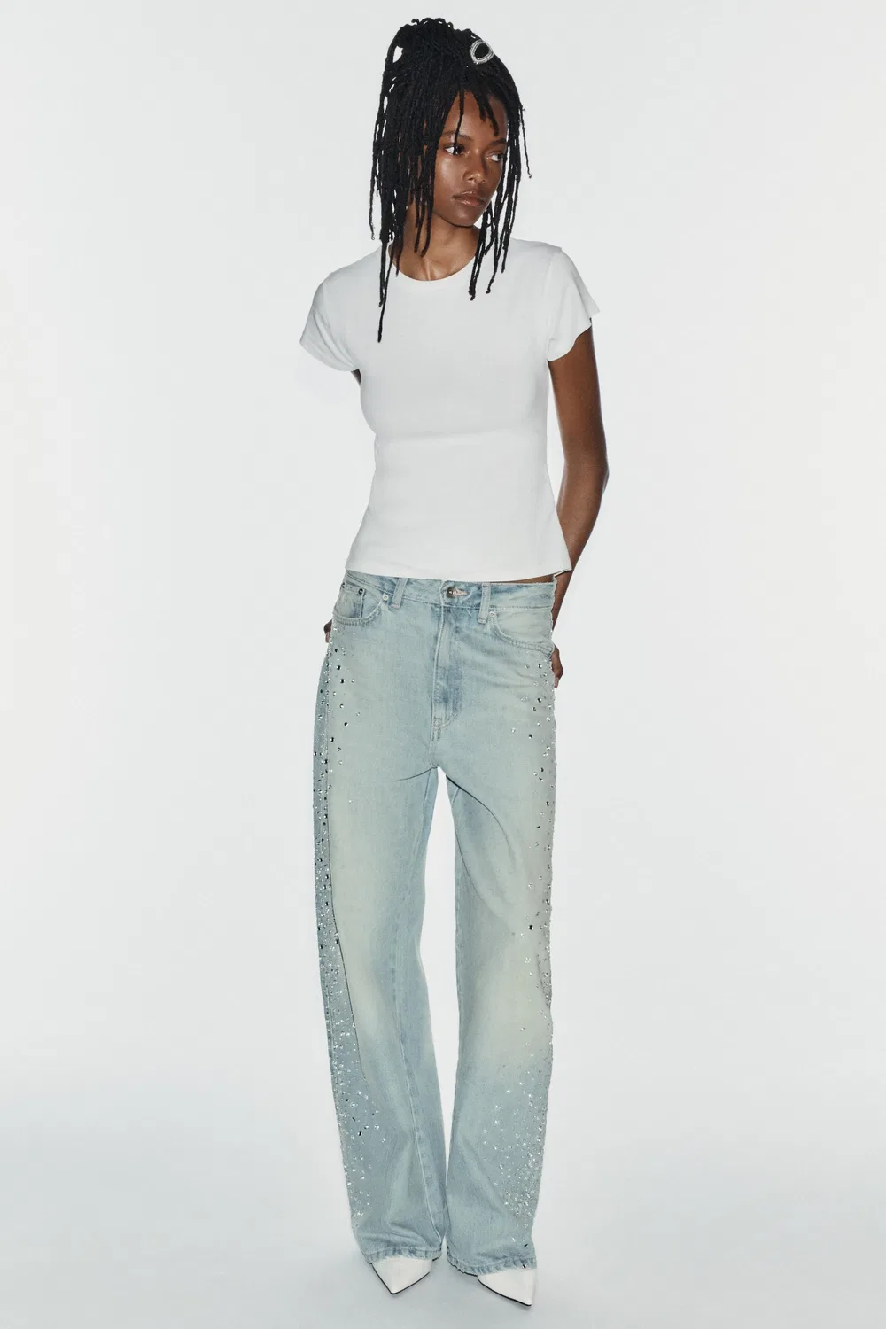 Джинсы TRF SPARKLY BAGGY DENIM ZARA, Blue
