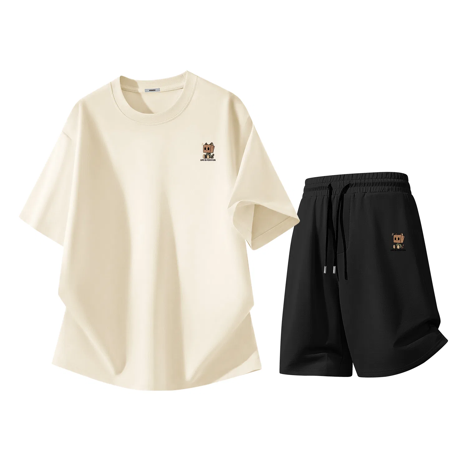 Детский спортивный комплект из футера MINISO, Light Beige+Black