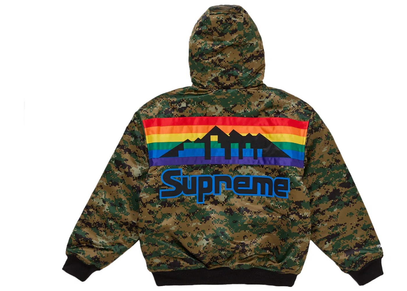 Мужская куртка-бомбер с капюшоном Supreme Mitchell & Ness Teams Hooded Satin Varsity Jacket, Digital Camo — фото 3