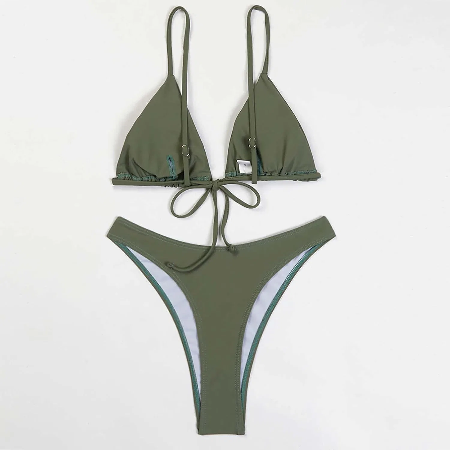 Женский бикини с высокой талией и V-образным вырезом Twist, Army Green — фото 3