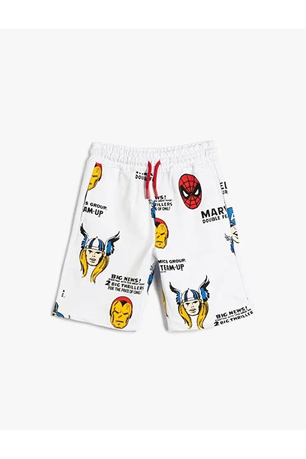 Детские шорты для мальчиков хлопковые с принтом Avengers Koton, White Patterned